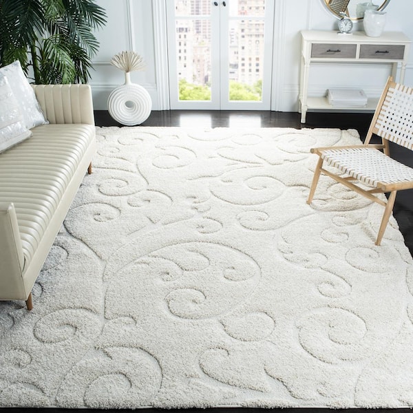 Florida Shag Cream 10 ft. x 13 ft. Floral Area Rug