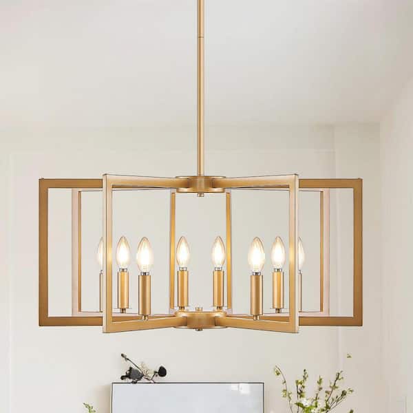 27 in. W 8-Light Gold Ceiling Chandelier Modern Pendant Light Fixture, E12, No Bulbs Inlcuded