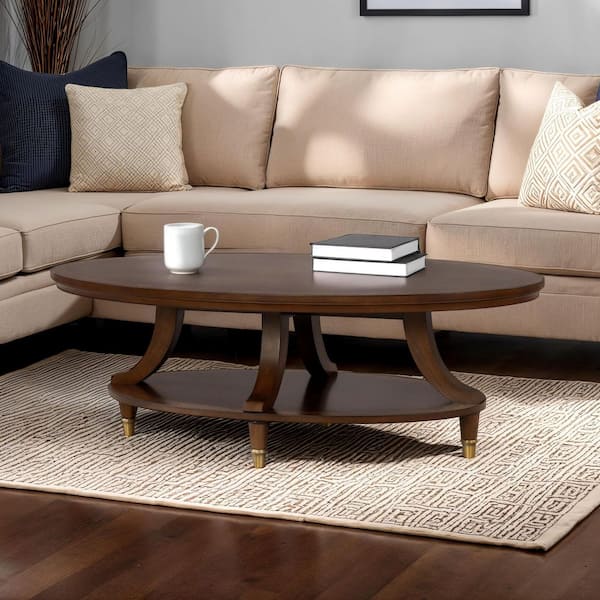 Whitney 52 in. Dark Cherry Oval Wood Top Coffee Table with Poplar Burl Trim