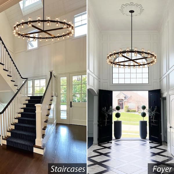 48-Light 48 in. Dimmable LED Black Wagon Wheel Kitchen Island Chandelier, for Dining Room, Living Room, Bedroom, Foyer