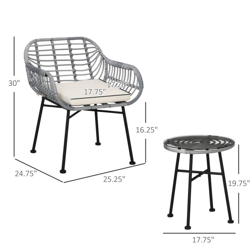 Outsunny 3-Piece Gray and Cream PE Rattan Patio Set