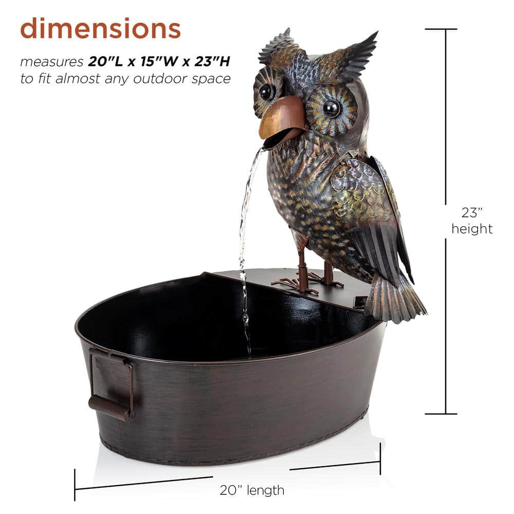 23" Brown Metal Owl Fountain with Tub