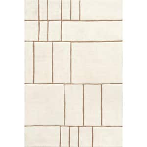 Brega Geometric New Zealand Wool Cream 10 ft. x 14 ft. Indoor/Outdoor Patio Rug