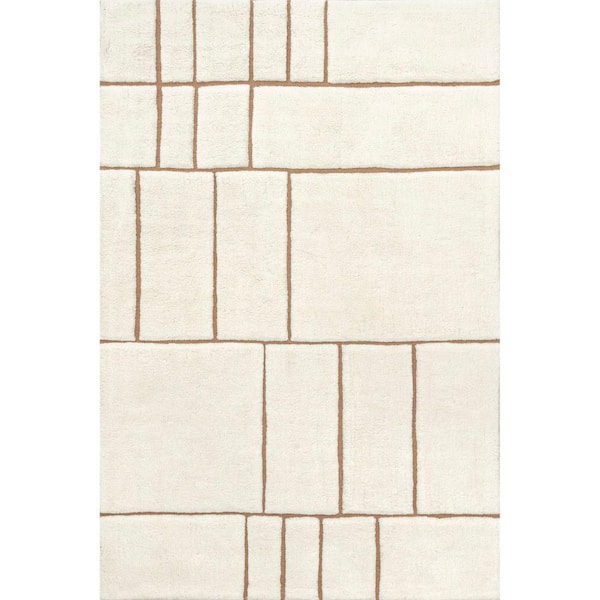 Brega Geometric New Zealand Wool Cream 10 ft. x 14 ft. Indoor/Outdoor Patio Rug
