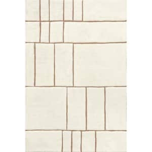 Arvin Olano Brega Geometric New Zealand Wool Cream Doormat 3 ft. x 5 ft. Area Rug