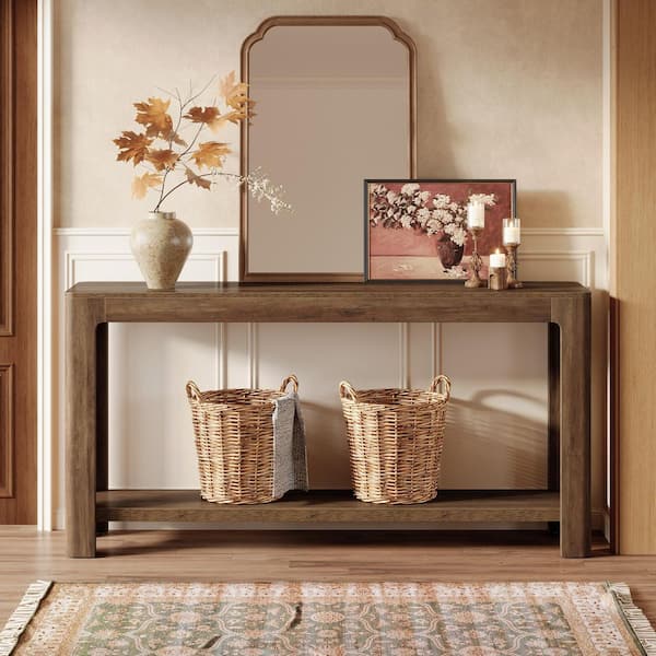 Turrella 63 in. Long Rustic Brown Rectangle Wood Console Table with Robust Legs, Console for Entryway Living Room