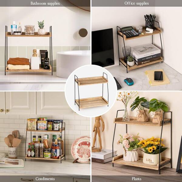 Afoxsos Multi Floating Shelves 2 Tier Wooden Coffee Station