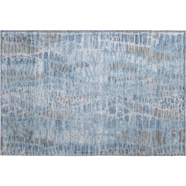 Mayfield Premium Machine Washable Abstract AMF2382 Denim 2 ft. x 3 ft. Accent Rug