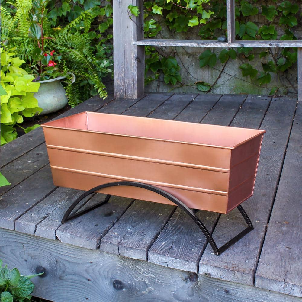 Medium Copper and Black Steel Outdoor Planter Box with Stand