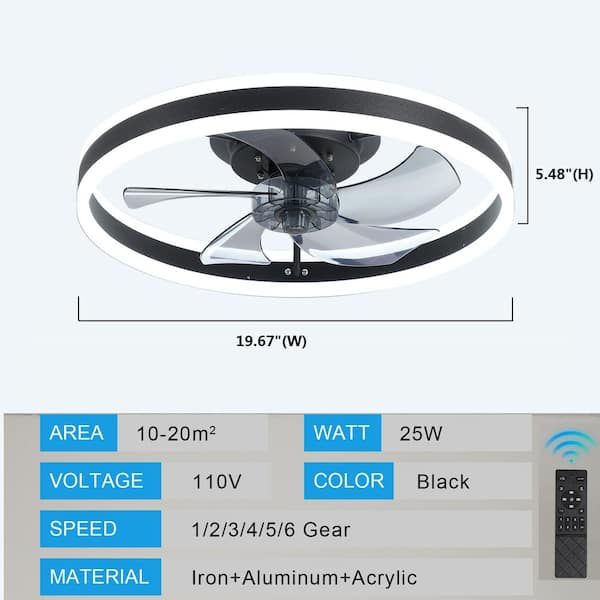 CIPACHO 19.67 in. LED Indoor Black Smart Ceiling Fan with Remote 