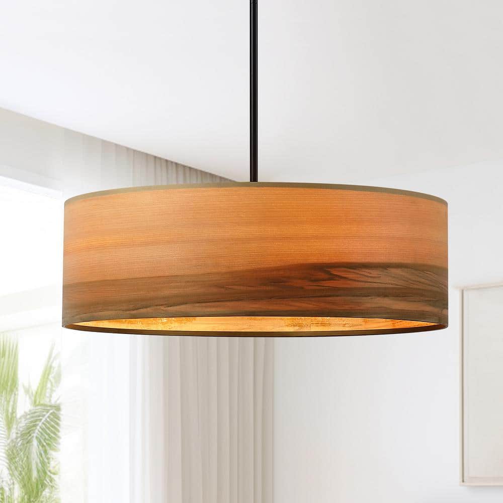 TRUE FINE Milton 22 in. 4-Light Wood Veneer Drum Chandelier with