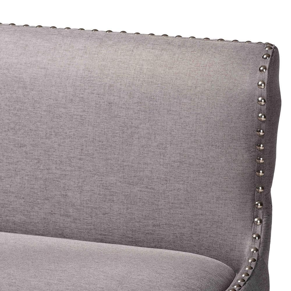 Gray Fabric Button-Tufted Bar Bench with Walnut Legs