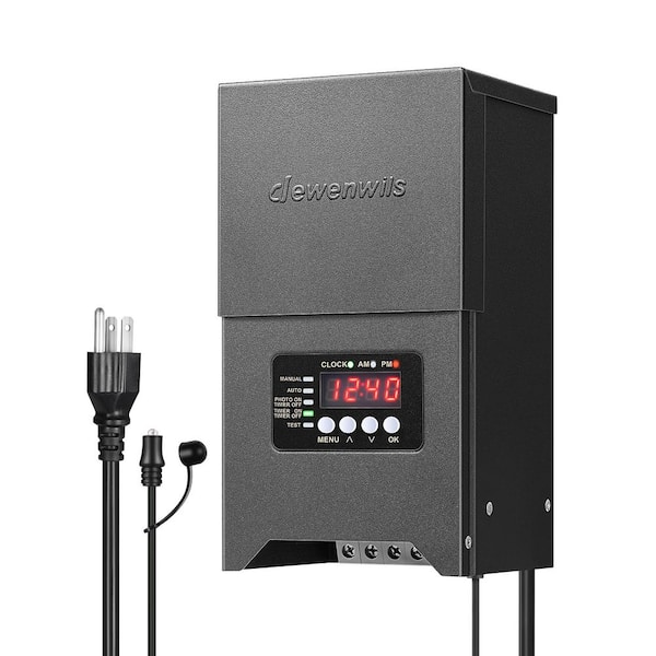 Low Voltage 300-Wattage Metal Landscape Lighting Transformer Outdoor w/Photocell Sensor and Timer, 120V to 12V/15VAC