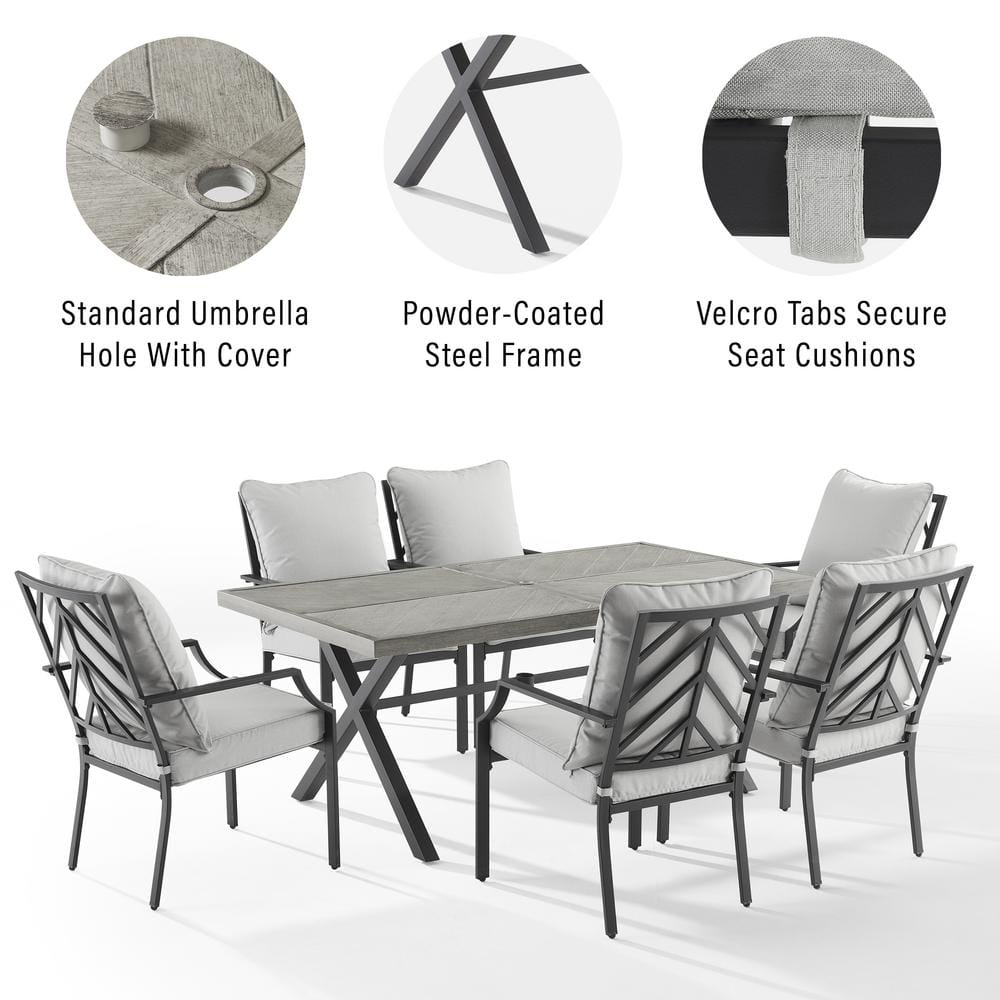 Otto 7-Piece Matte Black and Gray Outdoor Dining Set