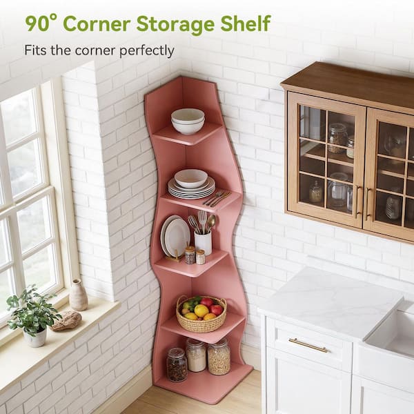 TRIBESIGNS WAY TO ORIGIN Modern 70 in. Tall Pink Wood 5-Shelf