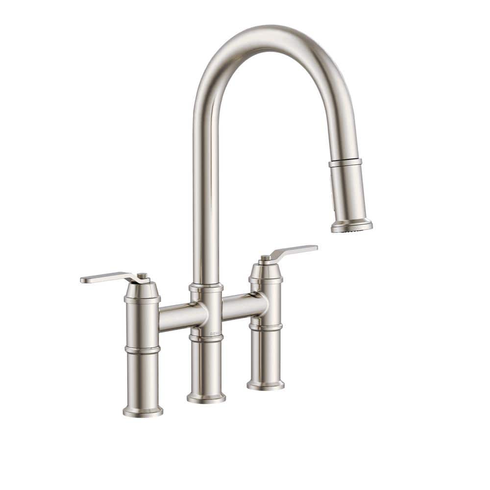 Gerber Kinzie Double Handle Pull Down Sprayer Bridge Kitchen Faucet 1.