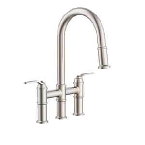 Kinzie Double Handle Pull Down Sprayer Bridge Kitchen Faucet 1.75 GPM in Stainless Steel