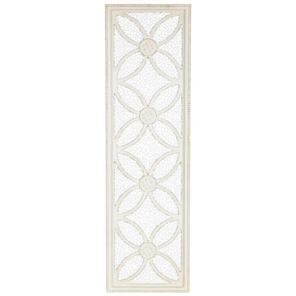 Litton Lane Wooden White Panel Floral Wall Art Decor with Cutout Metal Backing and Beaded Frame