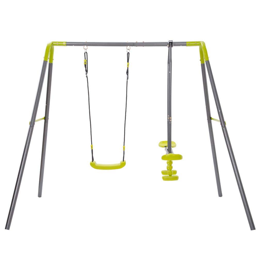91 in. 2-Seats Black Metal Height Adjustment Patio Swing for Backyard