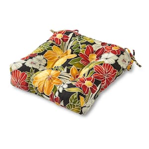 Aloha Floral Black Square Tufted Outdoor Seat Cushion