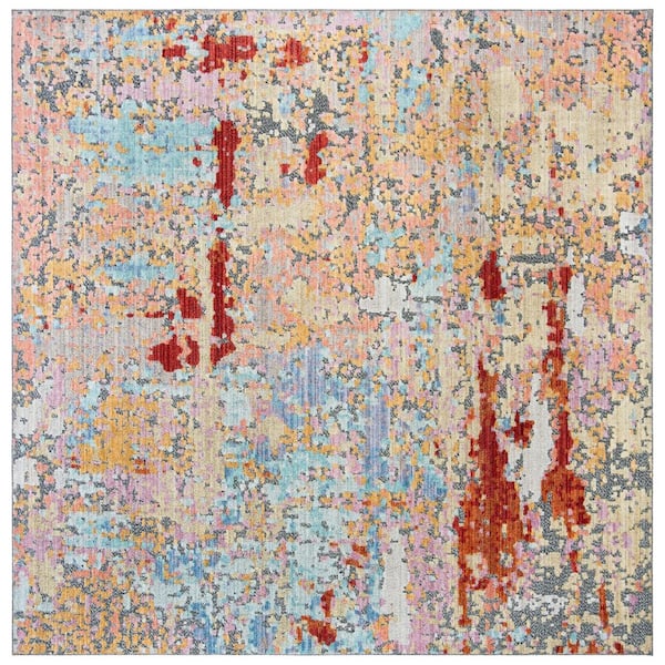 Provance 7 ft. x 7 ft. Yellow/Red Distressed Square Area Rug