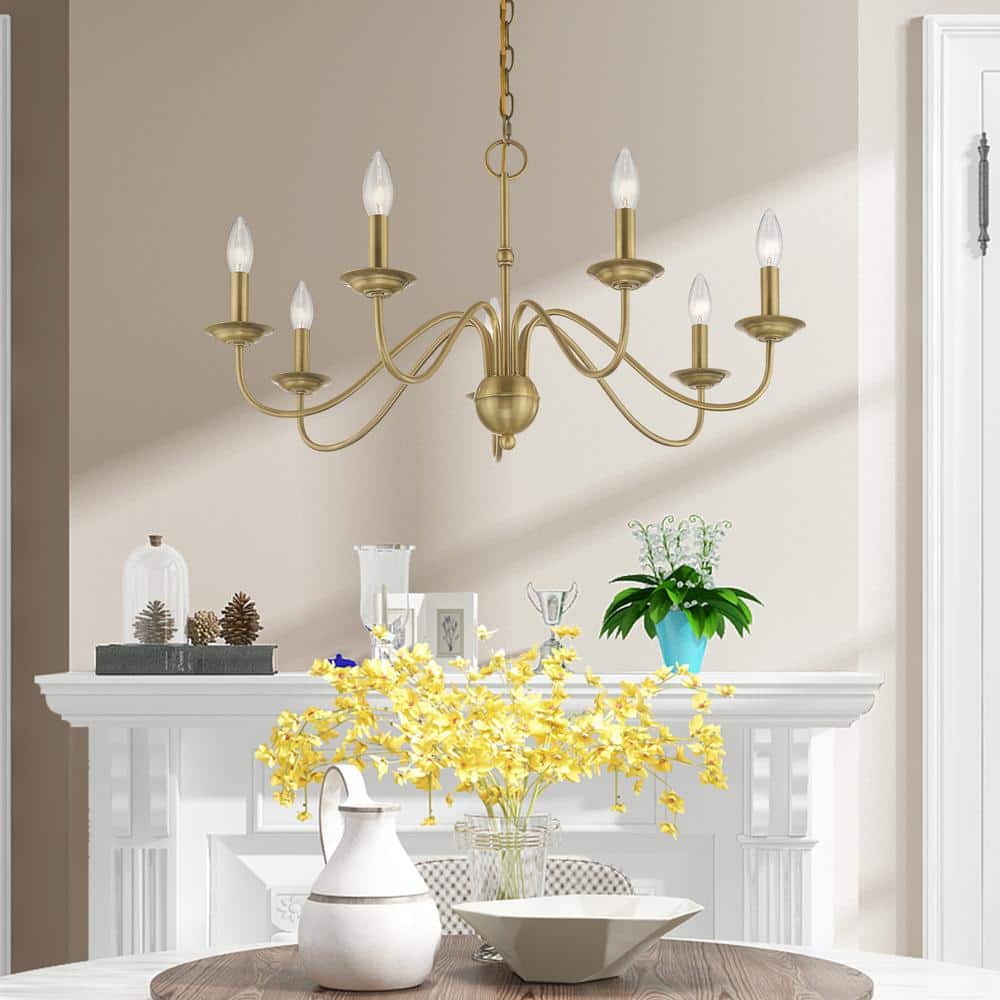 Elegant Antique Brass 7-Light Candelabra Chandelier