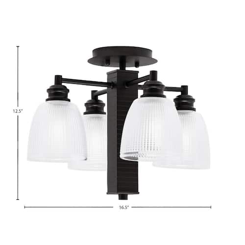 Albany 16.5 in. 4-Light Espresso Semi-Flush with Clear Ribbed Glass Shades Home