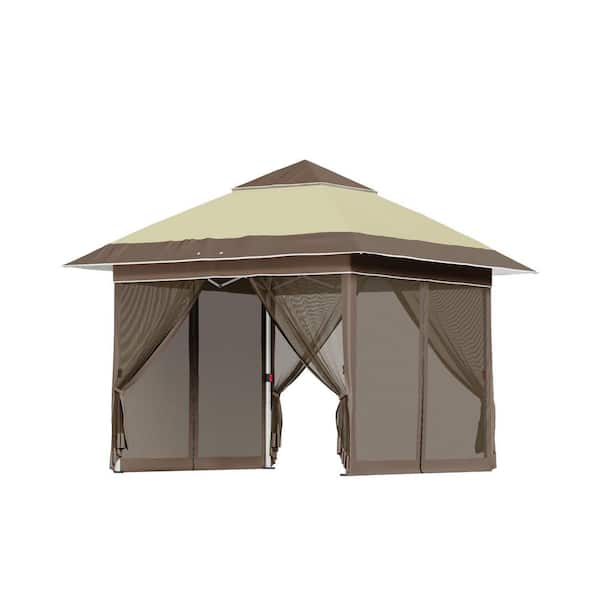 10 ft. x 10 ft. Patio Gazebo Sun Shade Canopy Tent with 4 Sandbags, Khaki