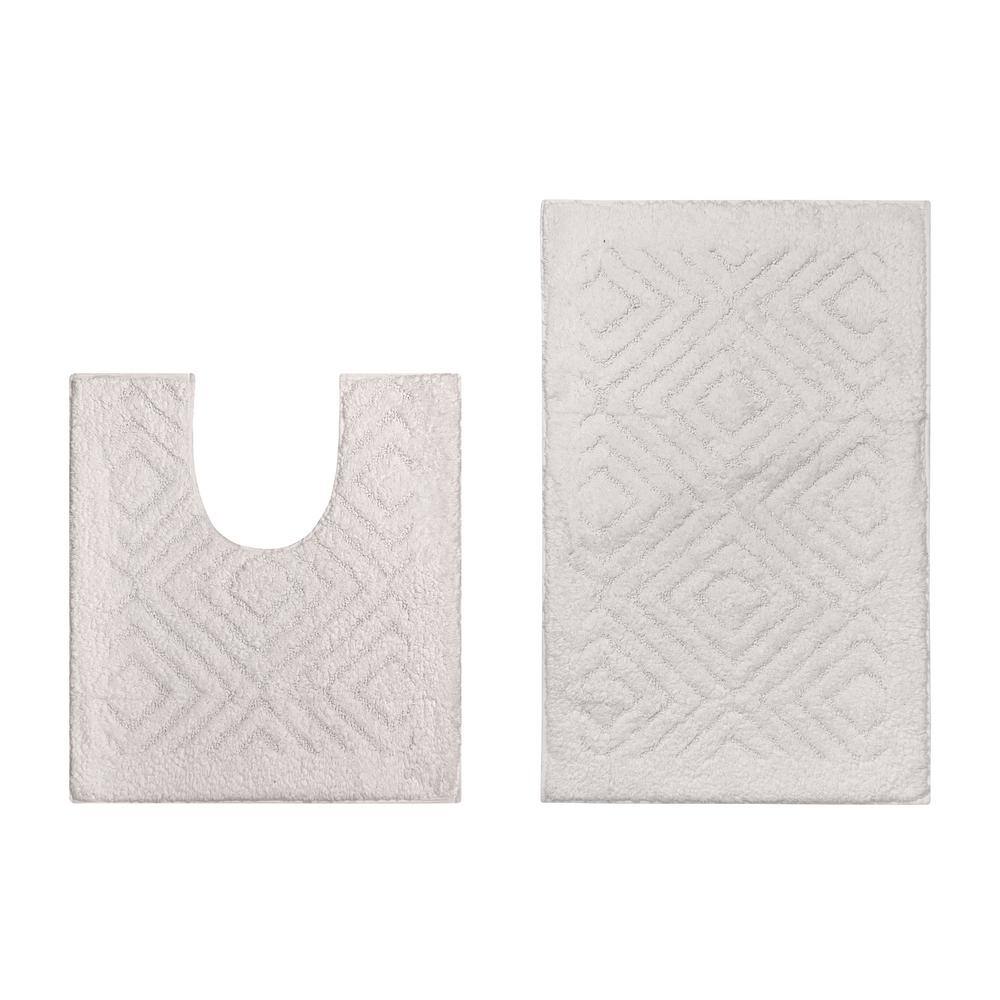 White Diamond Pattern Cotton Bath Rug Set