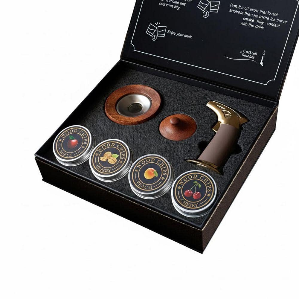 Lynzavix Cocktail Smoker Kit with Torch, Wood Chips, Natural Wood