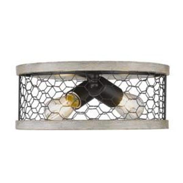 Matte Black Rustic Glass Drum Flush Mount Light