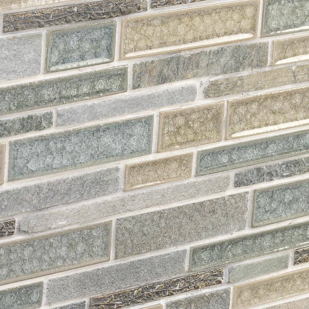 Olive Green and Beige Stone Glass Mosaic Tile
