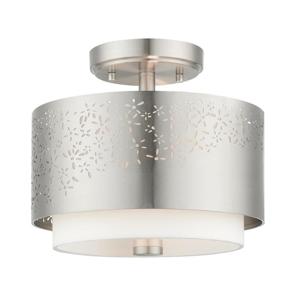 Brushed Nickel Drum LED Indoor/Outdoor Semi-Flush Mount