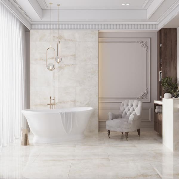 Splendor 24 in. x 48 in. Lappato Light Cream Beige Porcelain Large Format Wall and Floor Tile (15.5 sq. ft./case)-2 Pack