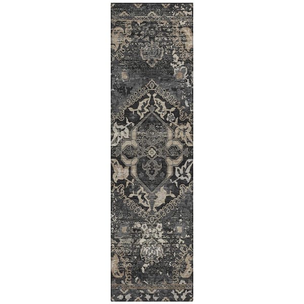 Chantille Machine Washable Indoor/Outdoor Abstract ACN3169 Black 2 ft. x 7 ft. Runner Rug