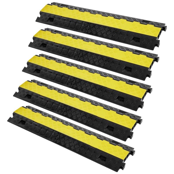 VEVOR 36.14 in. x 9.84 in. Cable Protector Ramp 2 Channel 22000lbs. Load Raceway Cord Cover TPR Speed Bump for Traffic(5-Pack)