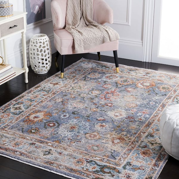 Jasmine 9 ft. x 12 ft. Blue/Gold Distressed Ornate Area Rug