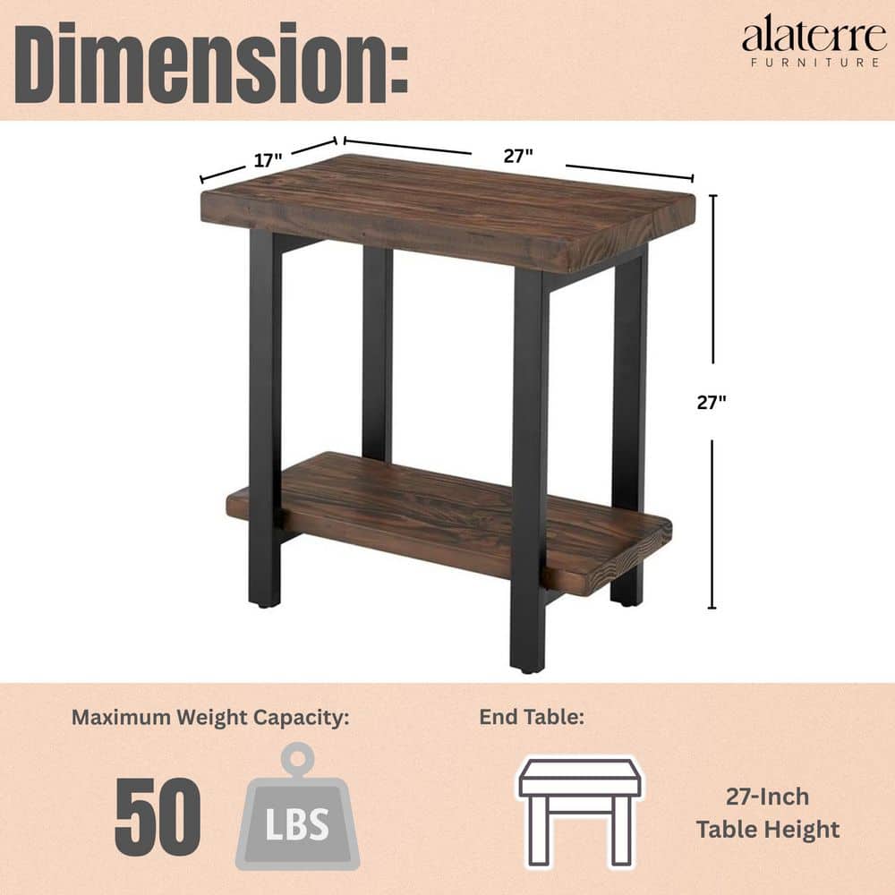Pomona 27 in. Rustic Natural Finish Metal and Wood Rectangular End Table, Living Room Furniture, Home Decor Accent Stand - thumbnail 3