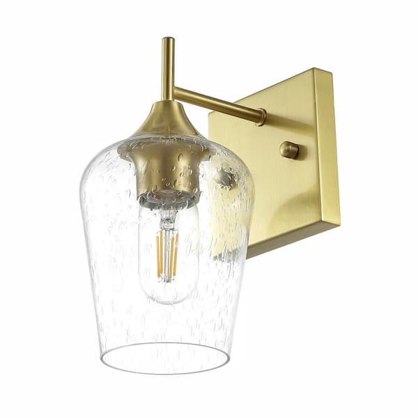 null 4.9 in. Gold 1-Light Vanity Light with Clear Seeded Glass Shade