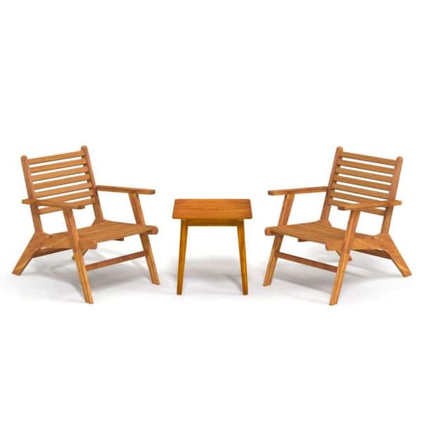Modern Brown 3-Piece Wood Outdoor Bistro Set
