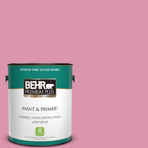 BEHR PREMIUM PLUS 1 gal. #110B-4 Foxy Pink Semi-Gloss Enamel Low Odor Interior Paint & Primer