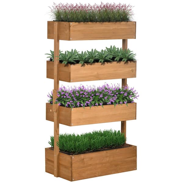 Unbranded 32 in. L x 18 in. W x 56 in. H Orange Wood Garden Planter, 4 Tier Planter Box, Self-Draining with Non-Woven Fabric