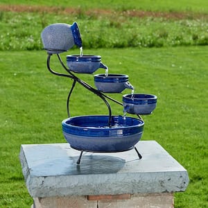 Ceramic Blueberry Solar Cascade Fountain with Rustic Blue Finish