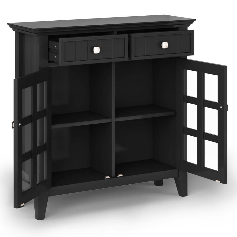 Black Solid Wood Freestanding Office Storage Cabinet with Adjustable Shelving