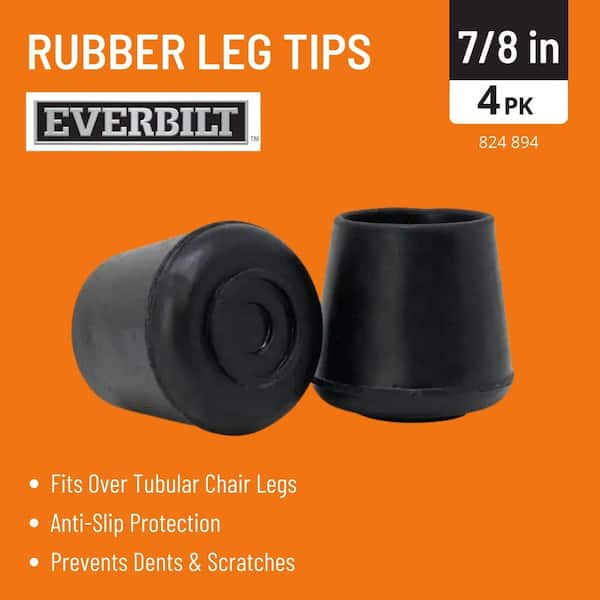 7/8 in. Black Rubber Leg Caps for Table, Chair, and Furniture Leg Floor Protection (4-Pack)