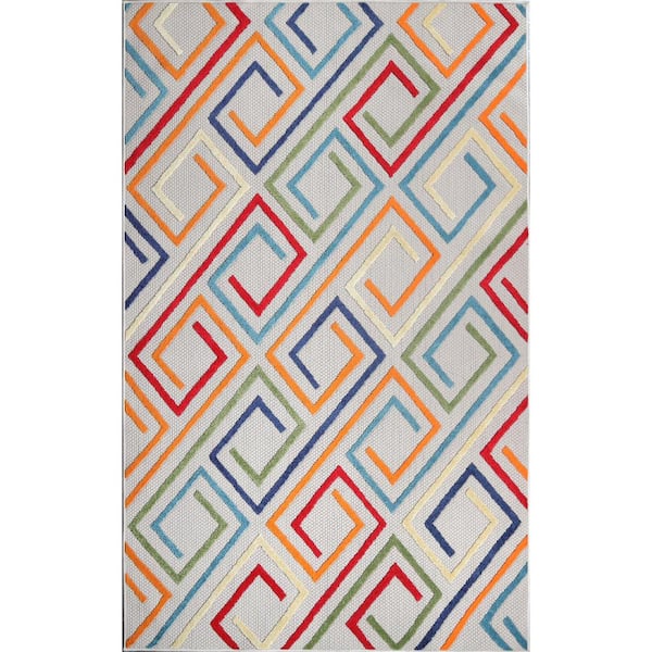 Ares Cream 7 ft. 10 in. x 9 ft. 10 in. Modern Geometric Polypropylene Indoor/Outdoor Area Rug
