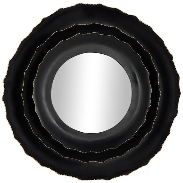 Litton Lane 27 in. x 27 in. Layered Frame Round Framed Black Floral Wall Mirror with Layered Floral Frame