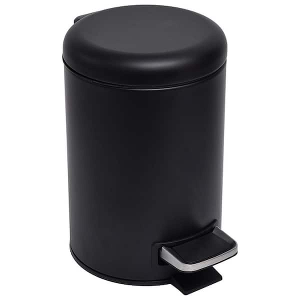 EVIDECO French home goods 3 l/ 0.8 Gal. Soft Close Small Round Metal Bath Floor Step Trash Can Waste Bin in Black