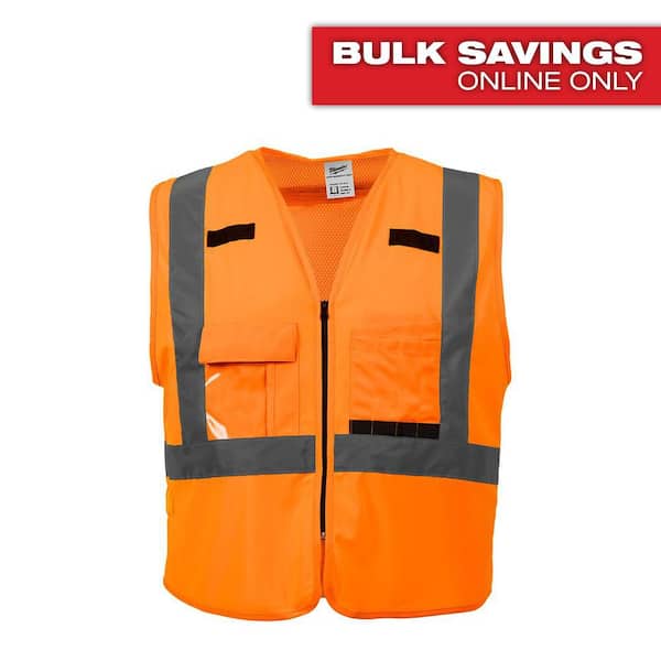 Small/Medium Orange Class 2 High Visibility Safety Vest with 10 Pockets