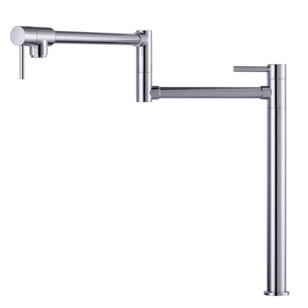 IVIGA Brass 20.1 in. Deck Mount Pot Filler Kitchen Faucet w/ 2-Handles and Swing Arms Folding Island Faucet in Polished Chrome